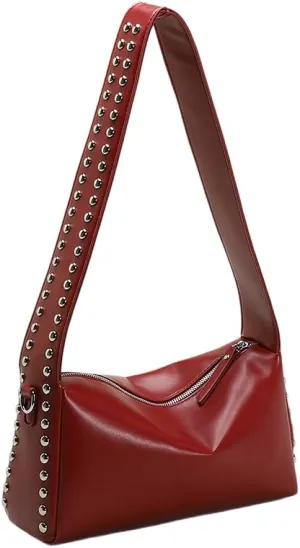 Studded Shoulder Purses for Women Trendy PU Leather Hobo Crossbody Bags Y2K Purse Cute Small Shoulder Bag