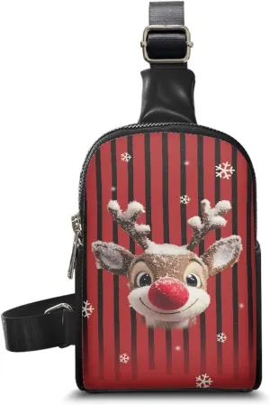 Sturdy Chest Bags for Women, Christmas Deer Leather Sling Purses for Women Graces Waterproof Dustproof Leather Bags Cross Body Bags for Shopping Work