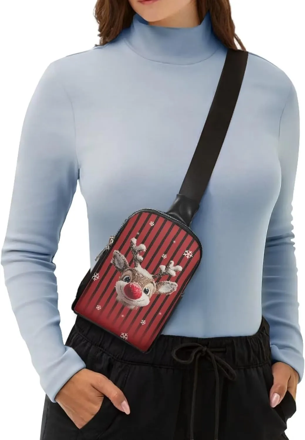 Sturdy Chest Bags for Women, Christmas Deer Leather Sling Purses for Women Graces Waterproof Dustproof Leather Bags Cross Body Bags for Shopping Work