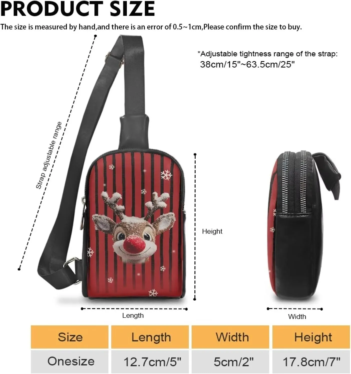 Sturdy Chest Bags for Women, Christmas Deer Leather Sling Purses for Women Graces Waterproof Dustproof Leather Bags Cross Body Bags for Shopping Work