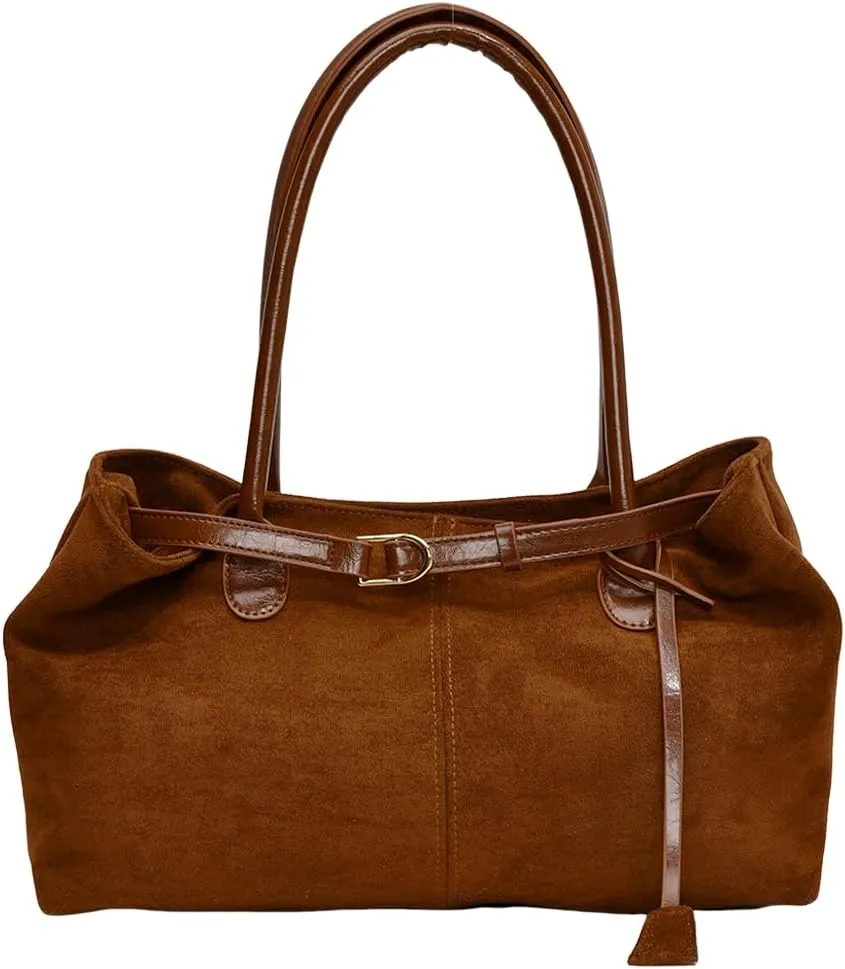 Suede Bag for Women Brown Suede Bag Suede Purse Hobo Slouchy Handbag, 2024 Fall Purses Retro Vintage Handbag