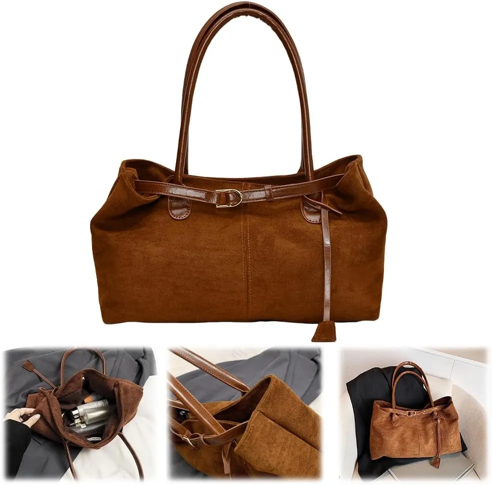 Suede Bag for Women Brown Suede Bag Suede Purse Hobo Slouchy Handbag, 2024 Fall Purses Retro Vintage Handbag