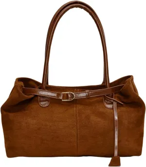 Suede Bag for Women Brown Suede Bag Suede Purse Hobo Slouchy Handbag, 2024 Fall Purses Retro Vintage Handbag