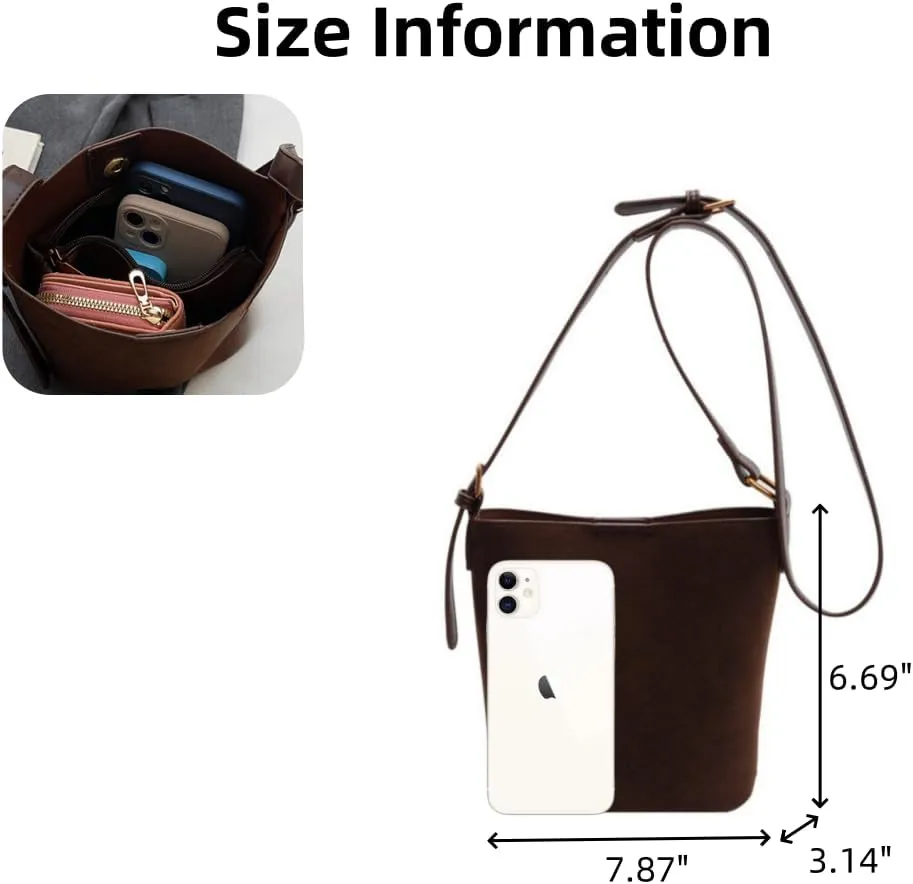Suede Bucket Bags for Women Hobo Handbag Suede Shoulder Bag Retro Satchel Bag with Adjustable Strap