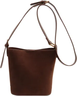Suede Bucket Bags for Women Hobo Handbag Suede Shoulder Bag Retro Satchel Bag with Adjustable Strap