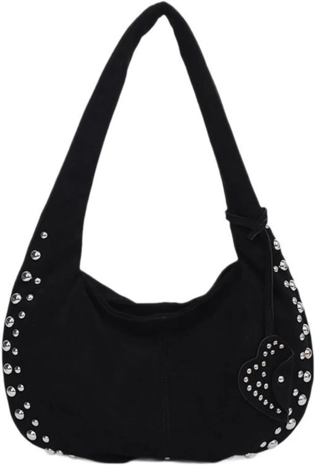 Suede Handbag Studded Purse Y2k Suede Hobo Bag Vegan Leather Shoulder Purse Fall Accessories 2000s Streetwear