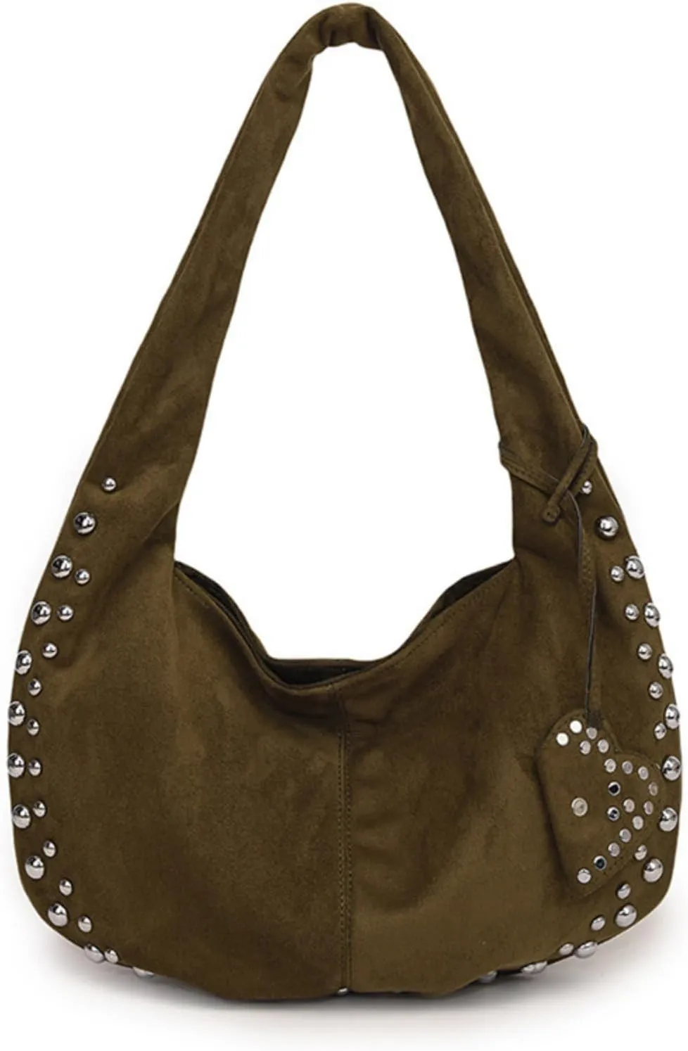 Suede Handbag Studded Purse Y2k Suede Hobo Bag Vegan Leather Shoulder Purse Fall Accessories 2000s Streetwear