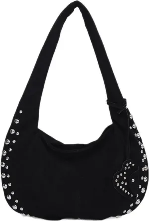 Suede Handbag Studded Purse Y2k Suede Hobo Bag Vegan Leather Shoulder Purse Fall Accessories 2000s Streetwear