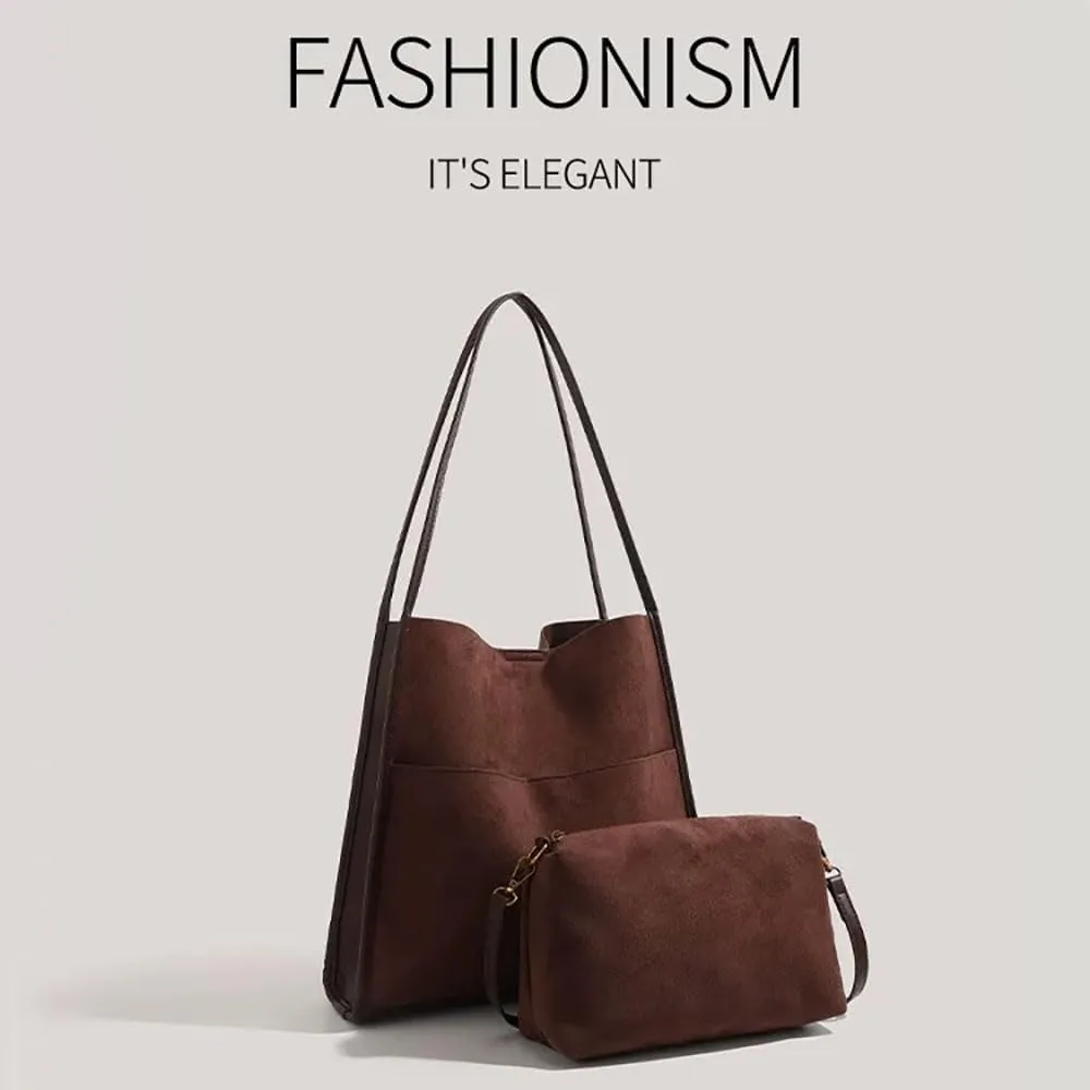 Suede Tote Bags for Women Faux Suede Purse Hobo Bag Bucket Shoulder Purse Handbag
