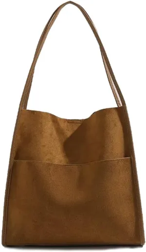 Suede Tote Bags for Women Faux Suede Purse Hobo Bag Bucket Shoulder Purse Handbag