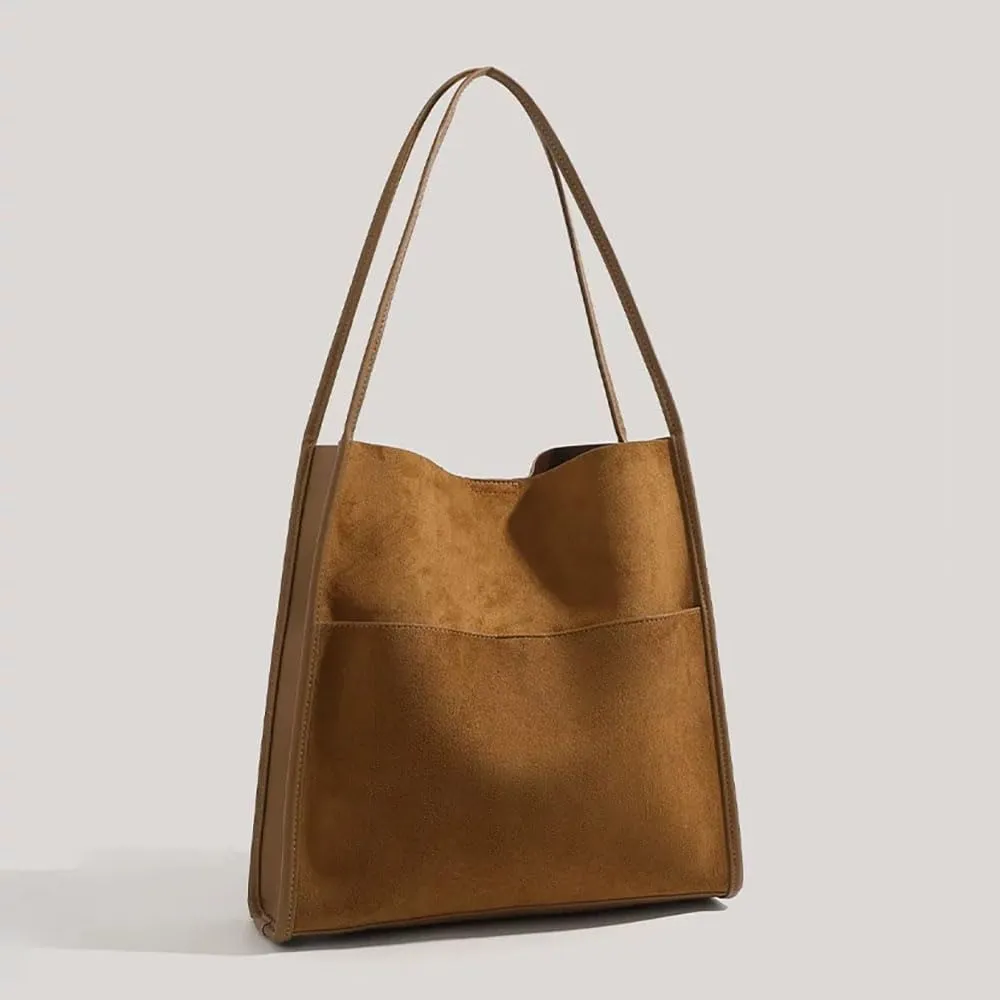 Suede Tote Bags for Women Faux Suede Purse Hobo Bag Bucket Shoulder Purse Handbag