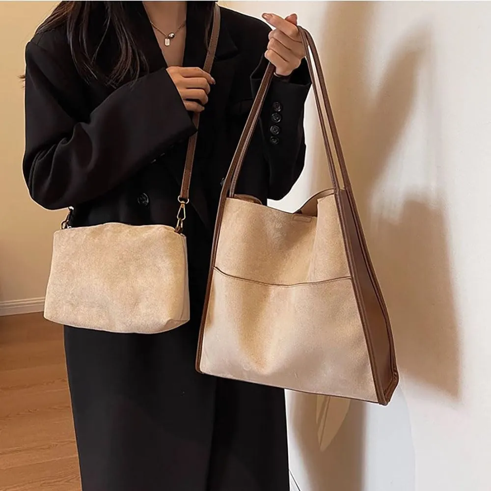 Suede Tote Bags for Women Faux Suede Purse Hobo Bag Bucket Shoulder Purse Handbag