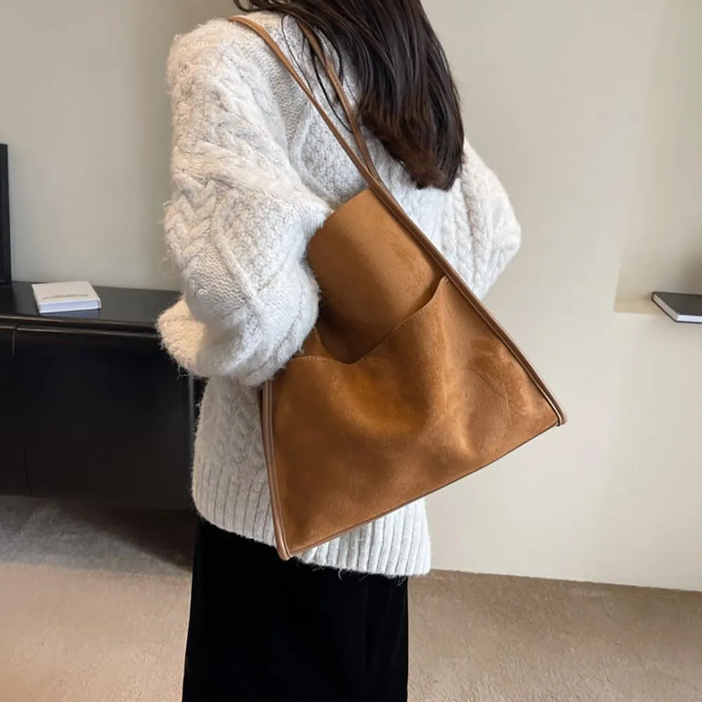 Suede Tote Bags for Women Faux Suede Purse Hobo Bag Bucket Shoulder Purse Handbag