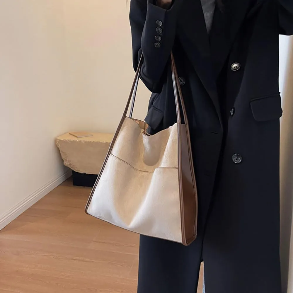 Suede Tote Bags for Women Faux Suede Purse Hobo Bag Bucket Shoulder Purse Handbag