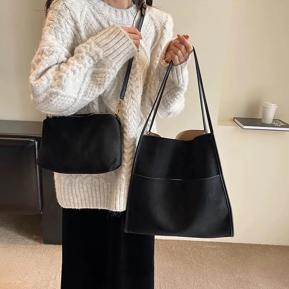 Suede Tote Bags for Women Faux Suede Purse Hobo Bag Bucket Shoulder Purse Handbag
