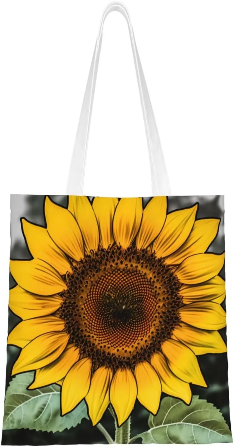 (Sunflowers Pattern) Reusable Canvas Tote Bag For Women Lightweight Handbag Shopping Bag Stylish Shoulder Bag