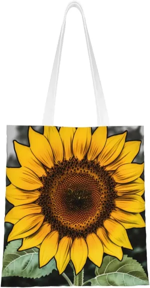 (Sunflowers Pattern) Reusable Canvas Tote Bag For Women Lightweight Handbag Shopping Bag Stylish Shoulder Bag