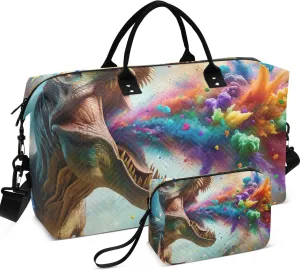 t Rex Colorful Confetti Duffle Travel Bags Cosmetic Pouch Set of 2, Print Women Gym Bags Tote Traveling Bags