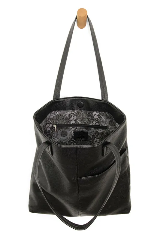 Tabitha Front Slip Pocket Magazine Tote [Black-L8248]