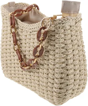 TENDYCOCO Beige Tote Bags for Women Paper Straw Bags Summer Bag Beach Bags Polyester