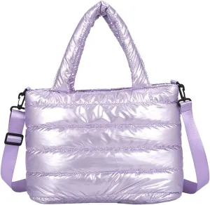 Tote Bag For Women Quilted Handbag Lightweight Winter Down Cotton Padded Shoulder Crossbody Handbags Down Padding Shopping X