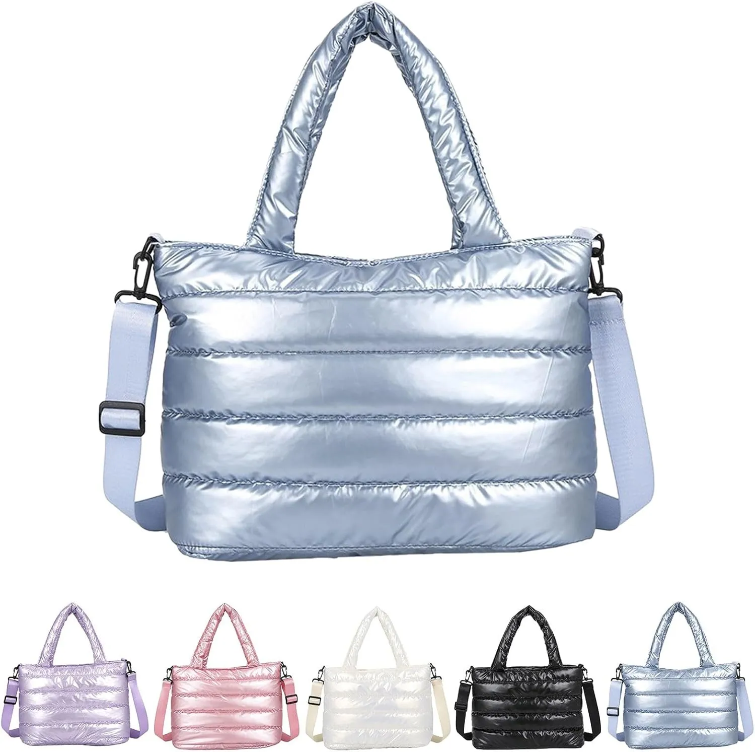 Tote Bag For Women Quilted Handbag Lightweight Winter Down Cotton Padded Shoulder Crossbody Handbags Down Padding Shopping X