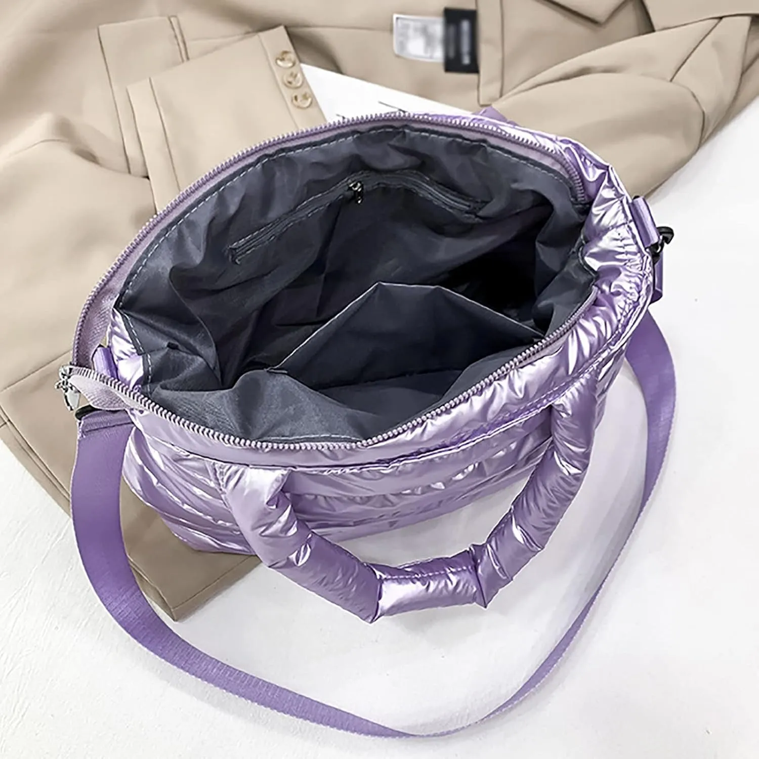 Tote Bag For Women Quilted Handbag Lightweight Winter Down Cotton Padded Shoulder Crossbody Handbags Down Padding Shopping X