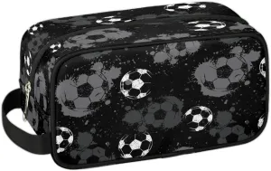 Travel Toiletry Bag for Boys Kids, Black White Soccer Waterproof Hanging Dopp Kit for Men, Shaving Bag with Large Capacity for Travel, Sports, Shower
