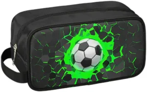 Travel Toiletry Bag for Boys Kids, Green 3D Soccer Waterproof Hanging Dopp Kit for Men, Shaving Bag with Large Capacity for Travel, Sports, Shower