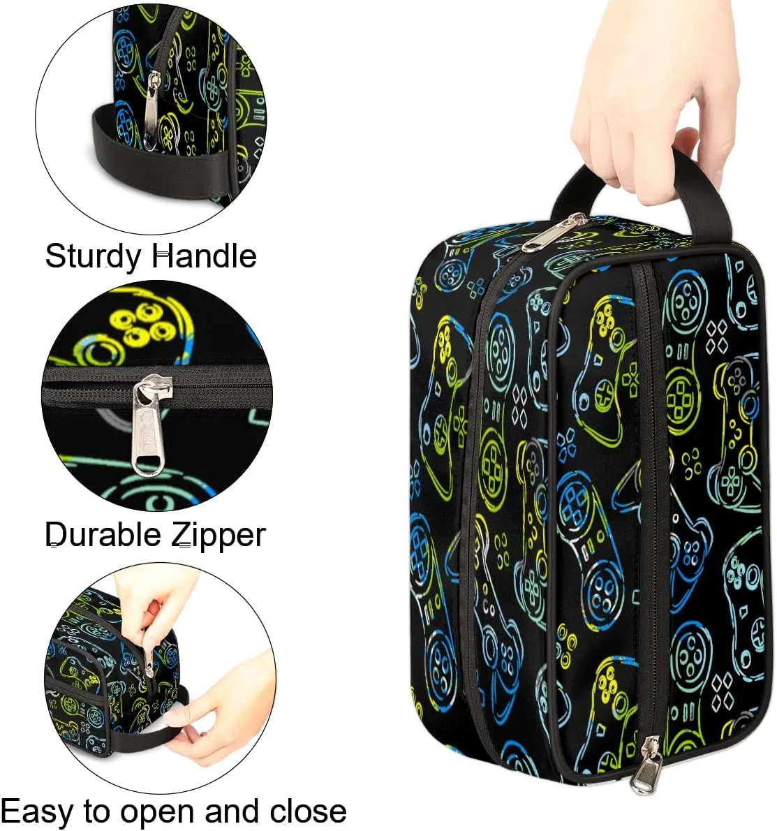 Travel Toiletry Bag for Boys Men, Gamer Gamepad Waterproof Hanging Dopp Kit for Kids, Shaving Bag with Large Capacity for Travel,Sports Shower