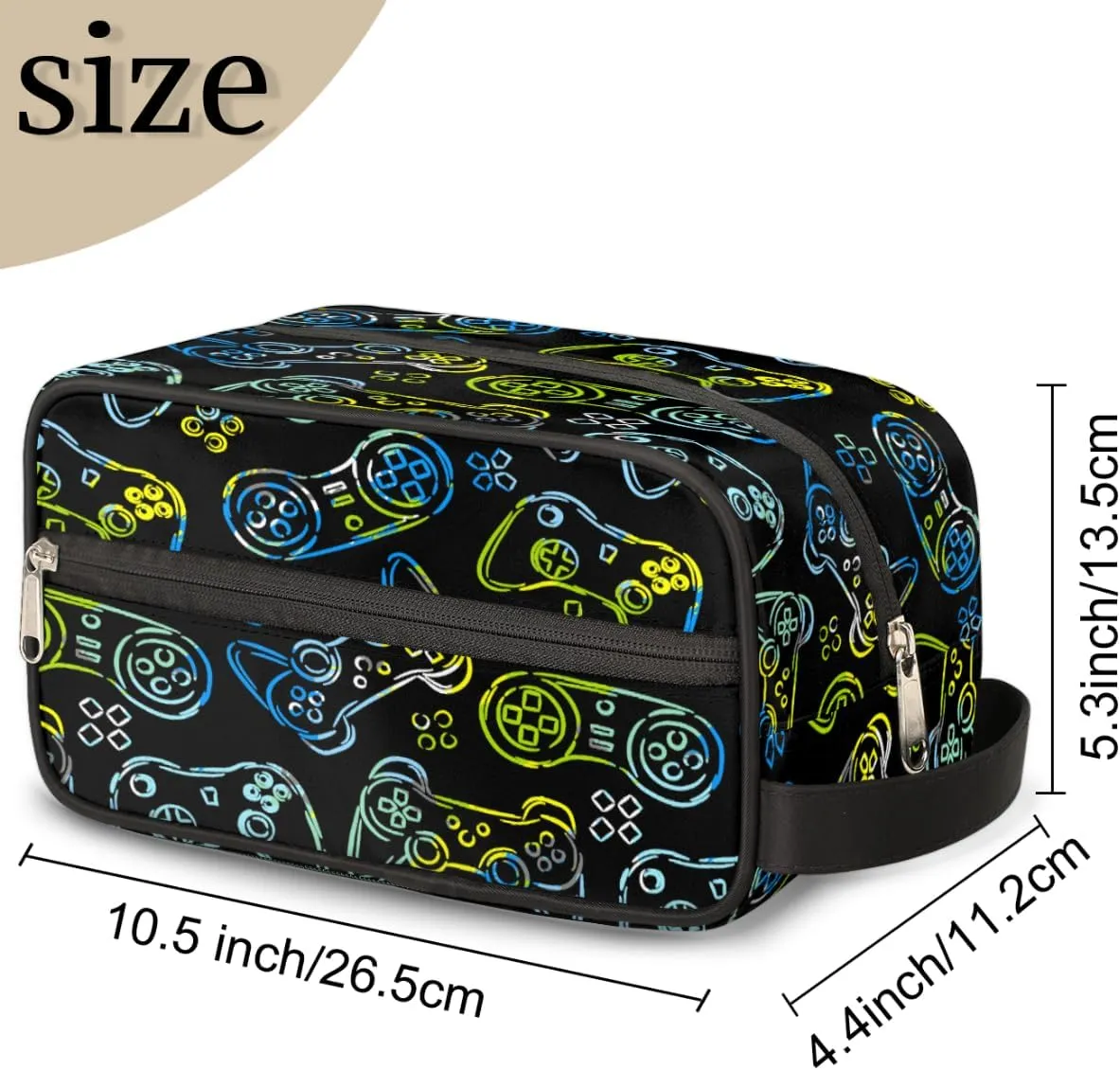 Travel Toiletry Bag for Boys Men, Gamer Gamepad Waterproof Hanging Dopp Kit for Kids, Shaving Bag with Large Capacity for Travel,Sports Shower