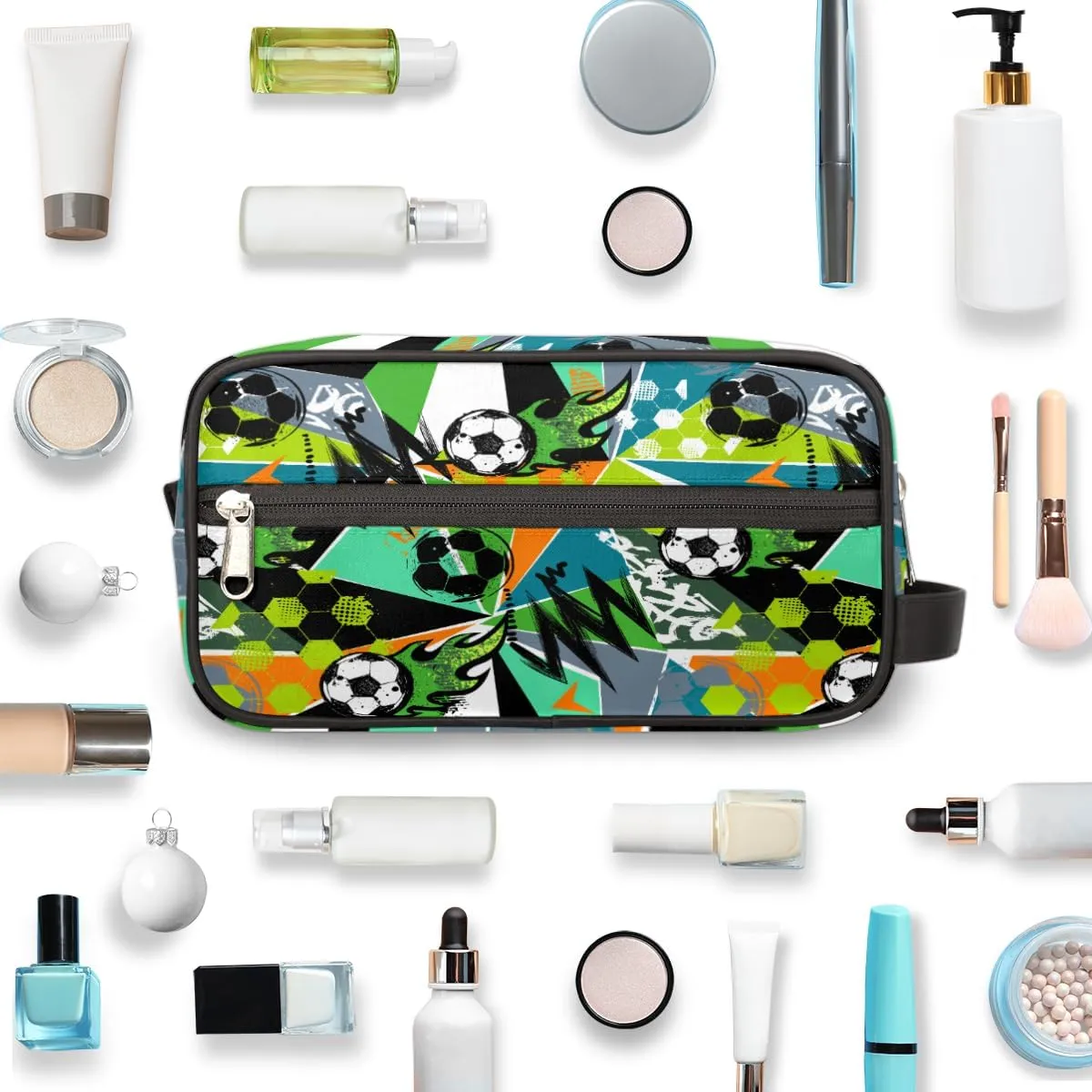 Travel Toiletry Bag for Boys Men, Soccer Graffiti Waterproof Hanging Dopp Kit for Kids, Shaving Bag with Large Capacity for Travel,Sports Shower