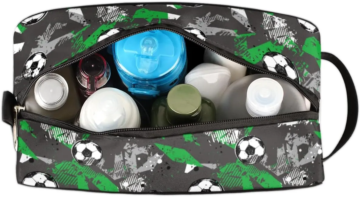 Travel Toiletry Bag for Boys Men, Soccer Green Waterproof Hanging Dopp Kit for Kids, Shaving Bag with Large Capacity for Travel,Sports Shower