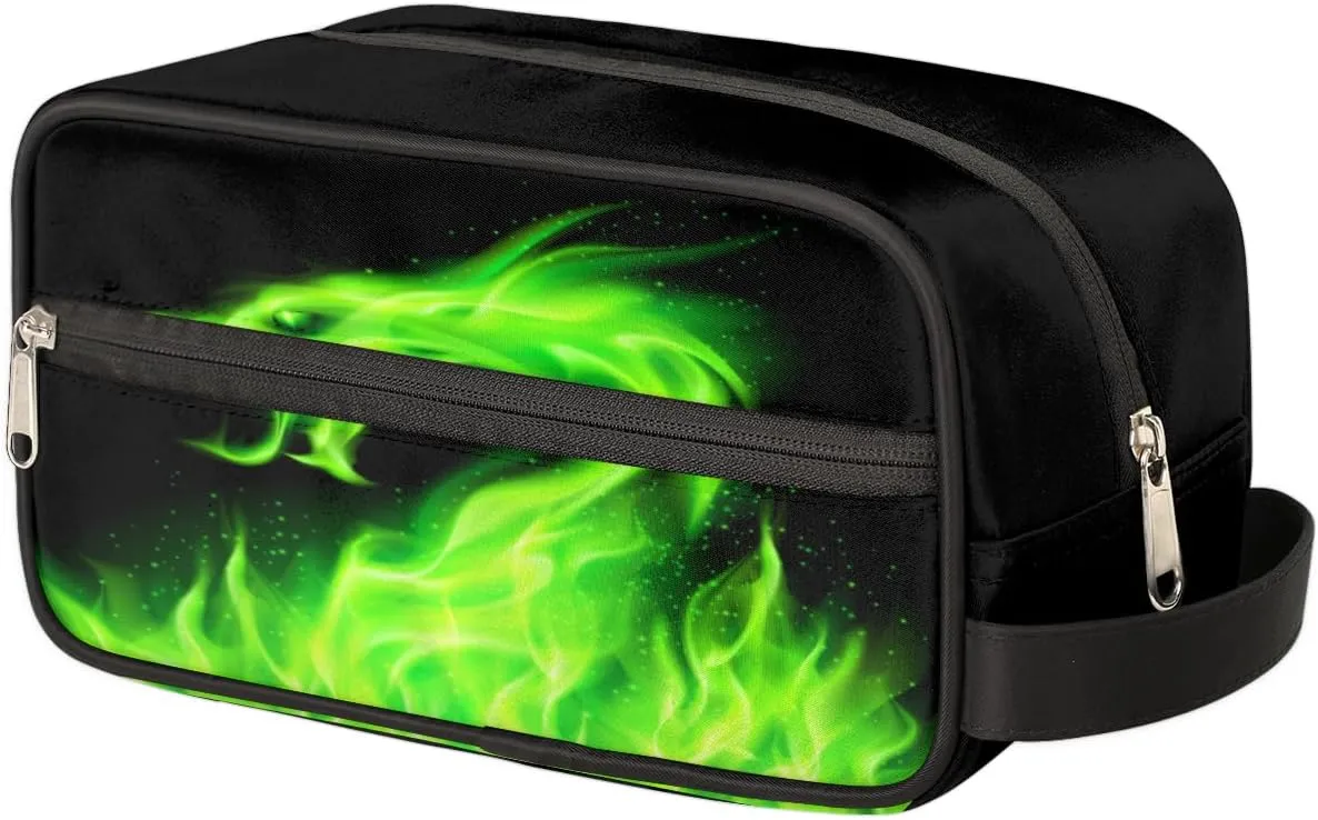 Travel Toiletry Bag for Boys Men, Waterproof Hanging Dopp Kit for Women, Shaving Bag with Large Capacity for Travel,Sports Shower (Fire Dragon Green)