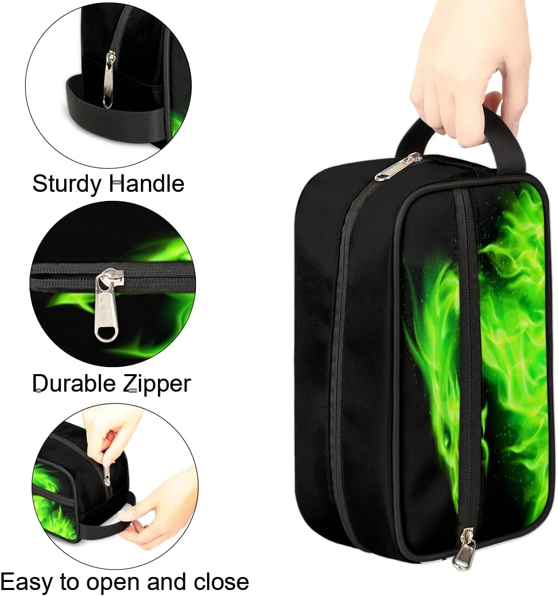 Travel Toiletry Bag for Boys Men, Waterproof Hanging Dopp Kit for Women, Shaving Bag with Large Capacity for Travel,Sports Shower (Fire Dragon Green)