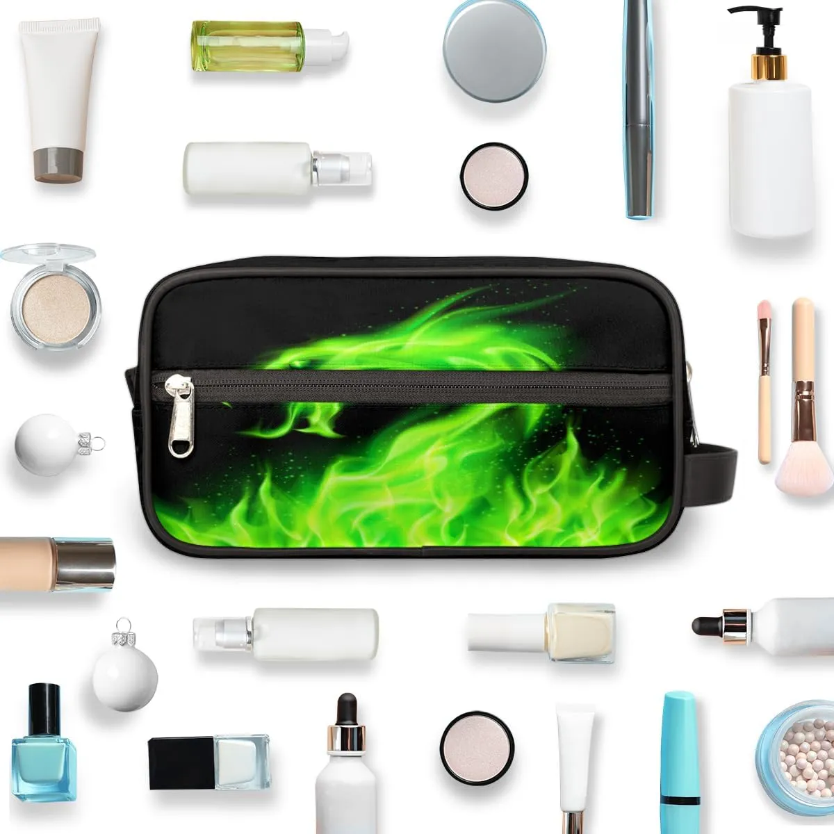 Travel Toiletry Bag for Boys Men, Waterproof Hanging Dopp Kit for Women, Shaving Bag with Large Capacity for Travel,Sports Shower (Fire Dragon Green)
