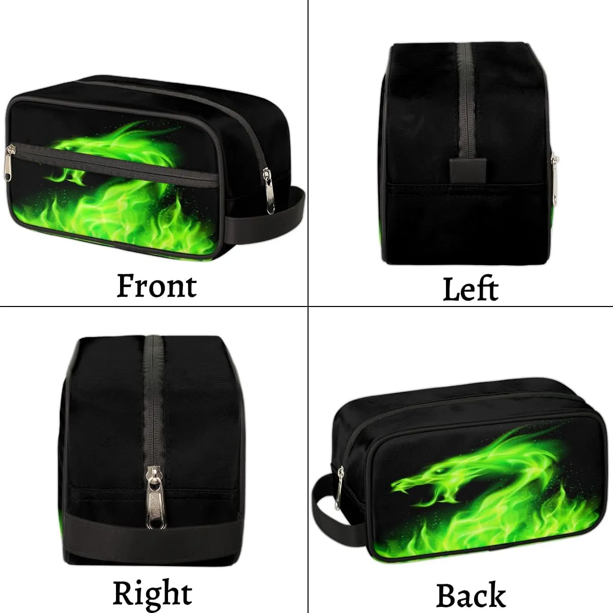 Travel Toiletry Bag for Boys Men, Waterproof Hanging Dopp Kit for Women, Shaving Bag with Large Capacity for Travel,Sports Shower (Fire Dragon Green)