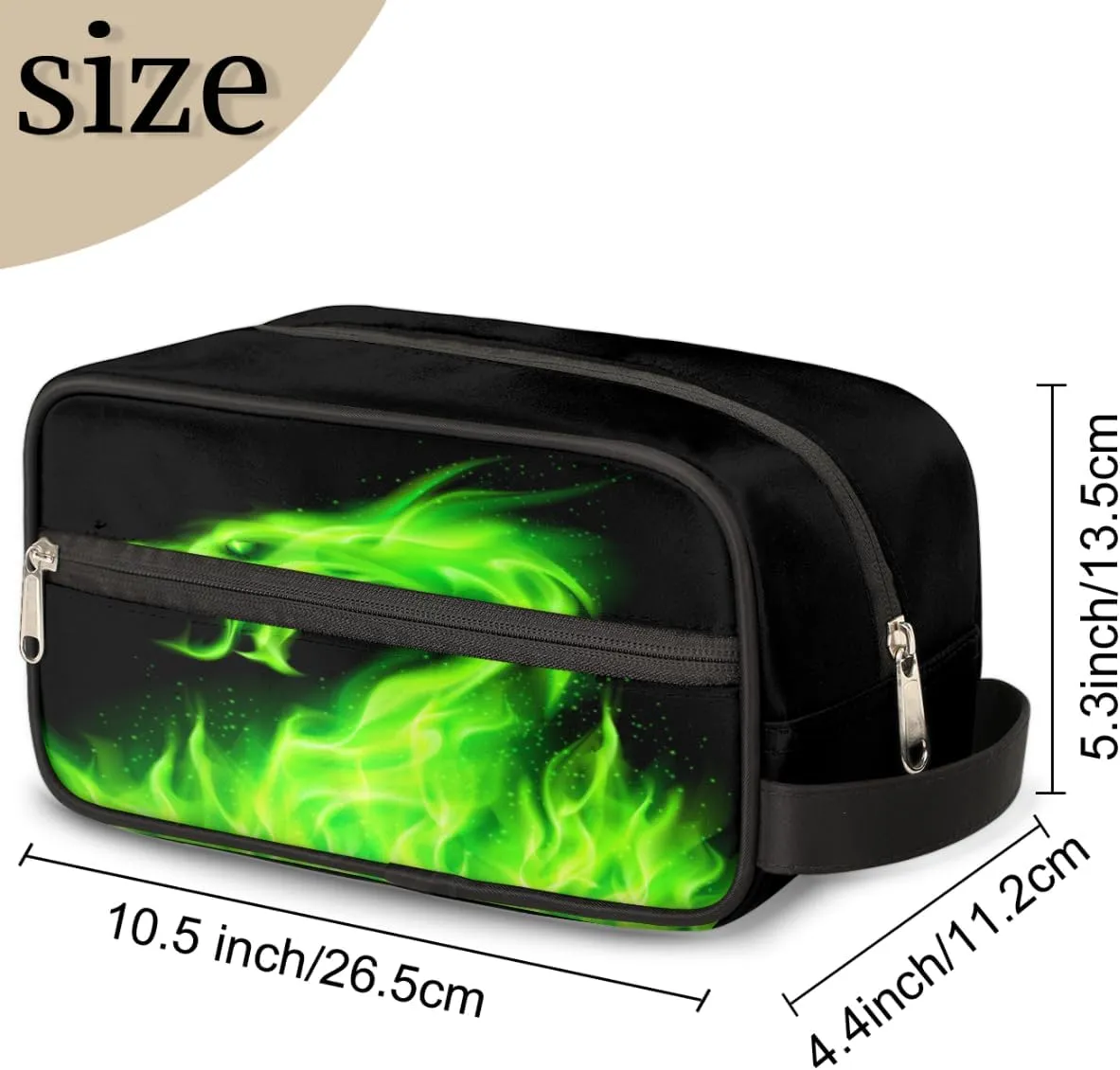 Travel Toiletry Bag for Boys Men, Waterproof Hanging Dopp Kit for Women, Shaving Bag with Large Capacity for Travel,Sports Shower (Fire Dragon Green)