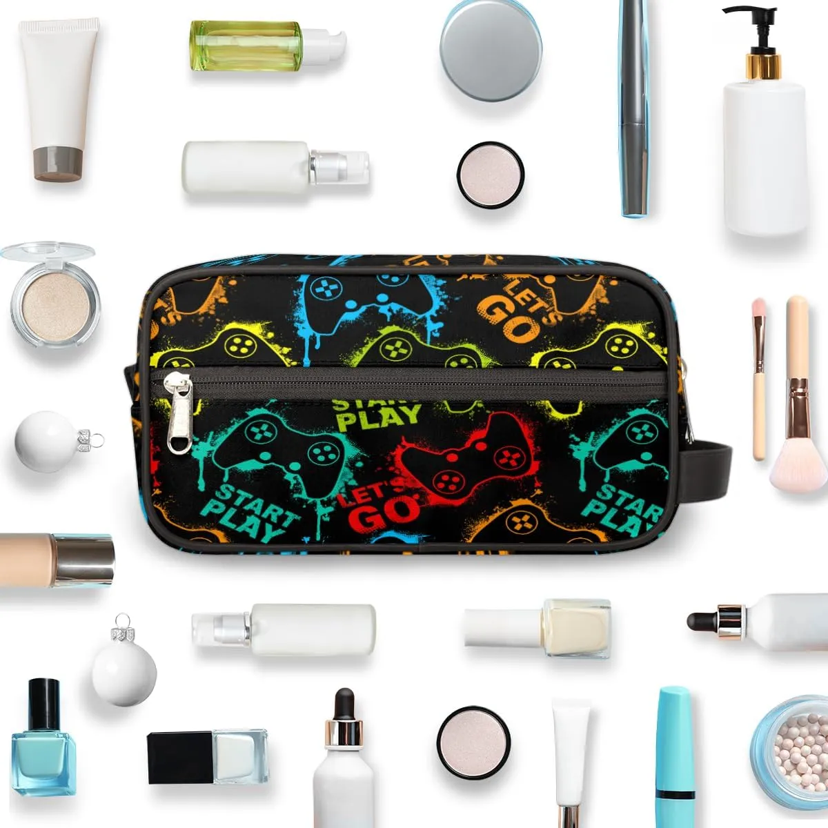 Travel Toiletry Bag for Boys, Waterproof Hanging Dopp Kit for Men, Shaving Bag with Large Capacity for Travel,Sports Shower (Gamer Gamepad)