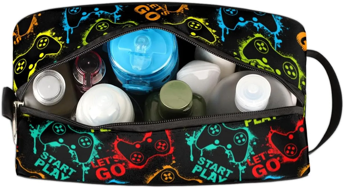 Travel Toiletry Bag for Boys, Waterproof Hanging Dopp Kit for Men, Shaving Bag with Large Capacity for Travel,Sports Shower (Gamer Gamepad)