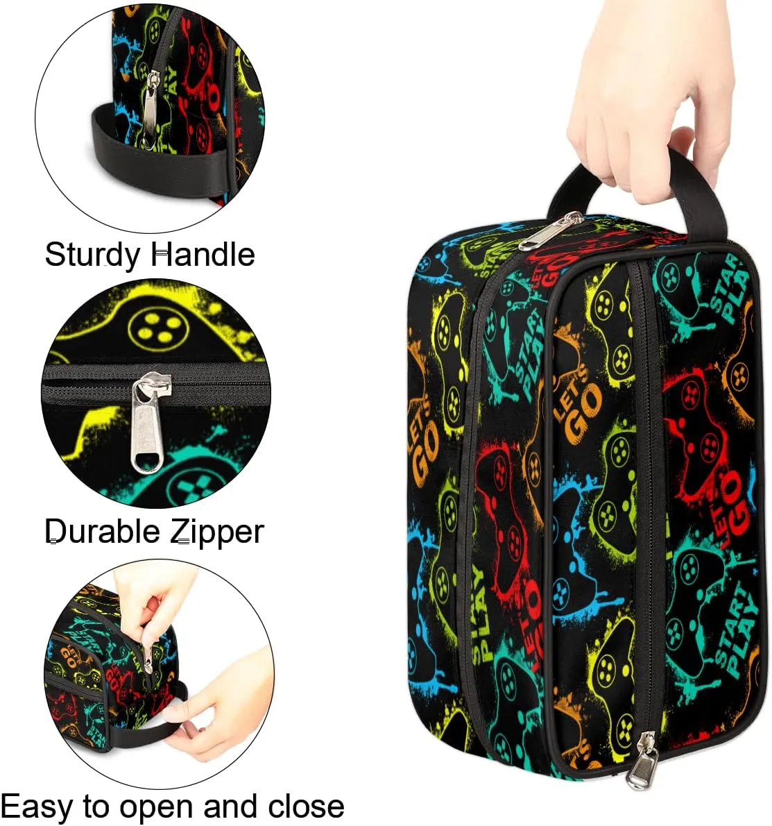 Travel Toiletry Bag for Boys, Waterproof Hanging Dopp Kit for Men, Shaving Bag with Large Capacity for Travel,Sports Shower (Gamer Gamepad)