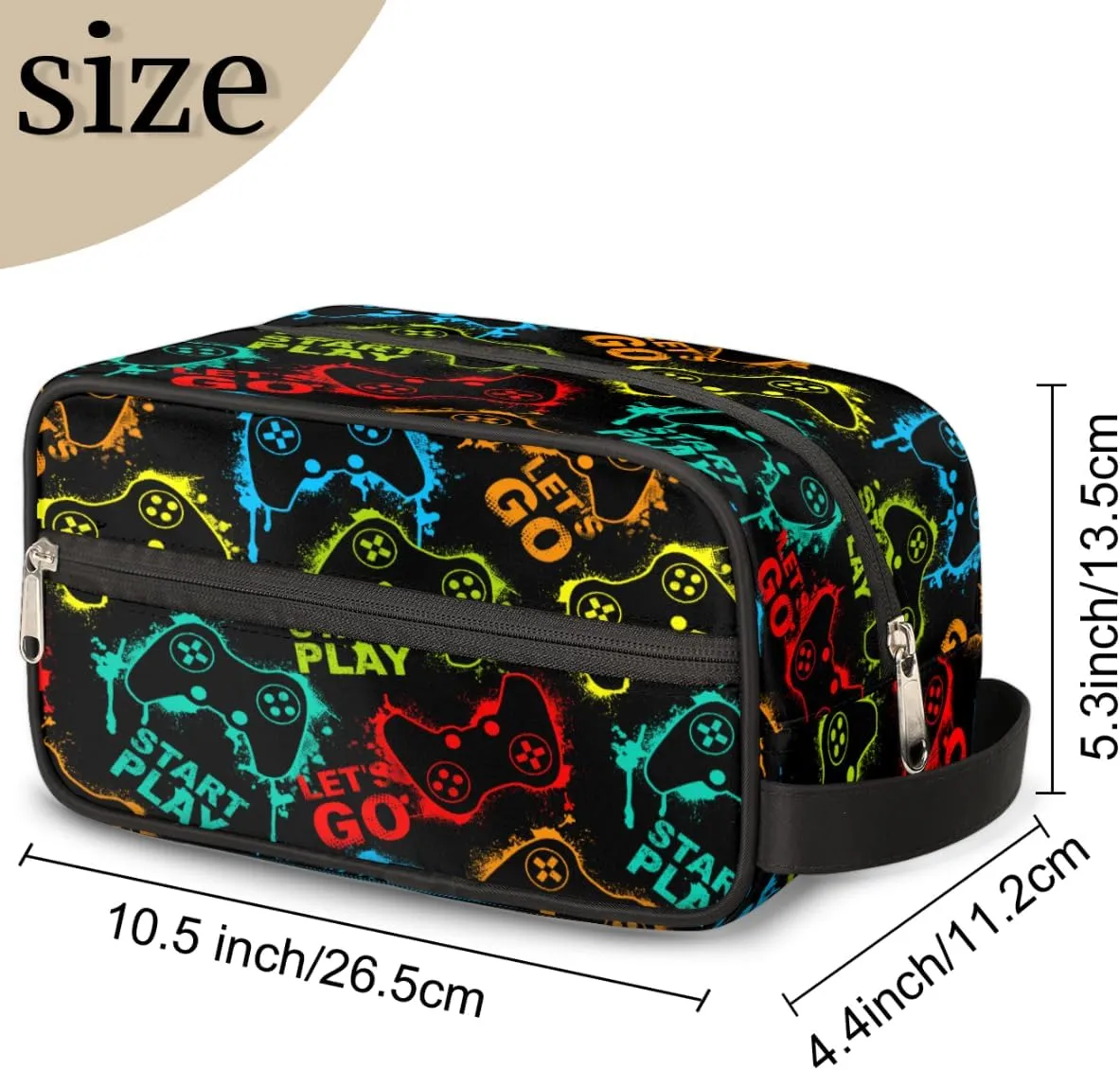 Travel Toiletry Bag for Boys, Waterproof Hanging Dopp Kit for Men, Shaving Bag with Large Capacity for Travel,Sports Shower (Gamer Gamepad)