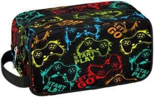 Travel Toiletry Bag for Boys, Waterproof Hanging Dopp Kit for Men, Shaving Bag with Large Capacity for Travel,Sports Shower (Gamer Gamepad)