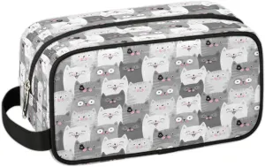 Travel Toiletry Bag for Girls Women, Water-resistant Cosmetics Makeup Bag, Hanging Storage Bags for Travel Essentials, Accessories (Gray Cat)