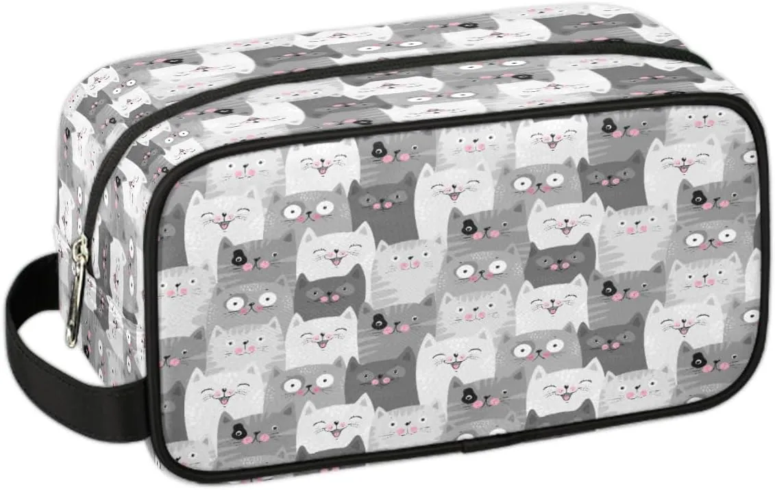 Travel Toiletry Bag for Girls Women, Water-resistant Cosmetics Makeup Bag, Hanging Storage Bags for Travel Essentials, Accessories (Gray Cat)