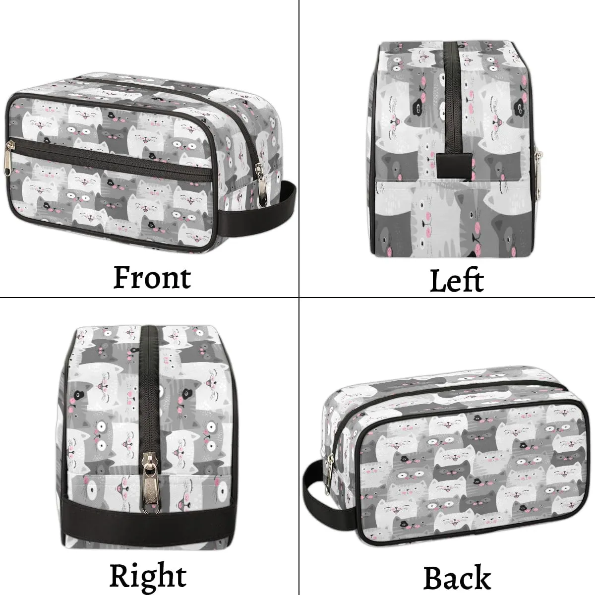 Travel Toiletry Bag for Girls Women, Water-resistant Cosmetics Makeup Bag, Hanging Storage Bags for Travel Essentials, Accessories (Gray Cat)