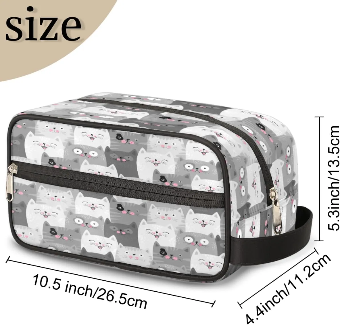 Travel Toiletry Bag for Girls Women, Water-resistant Cosmetics Makeup Bag, Hanging Storage Bags for Travel Essentials, Accessories (Gray Cat)