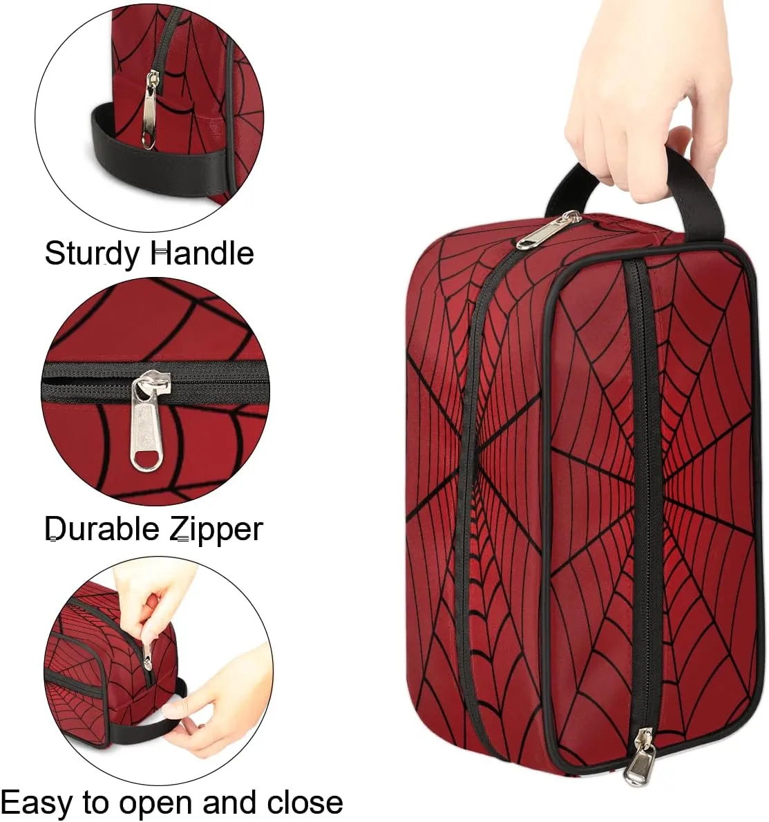 Travel Toiletry Bag for Men Women, Water-resistant Shaving Bag, Foldable Storage Bags with Handle for Toiletries Accessories Cosmetics Brushes Tools (Red Spider Web)