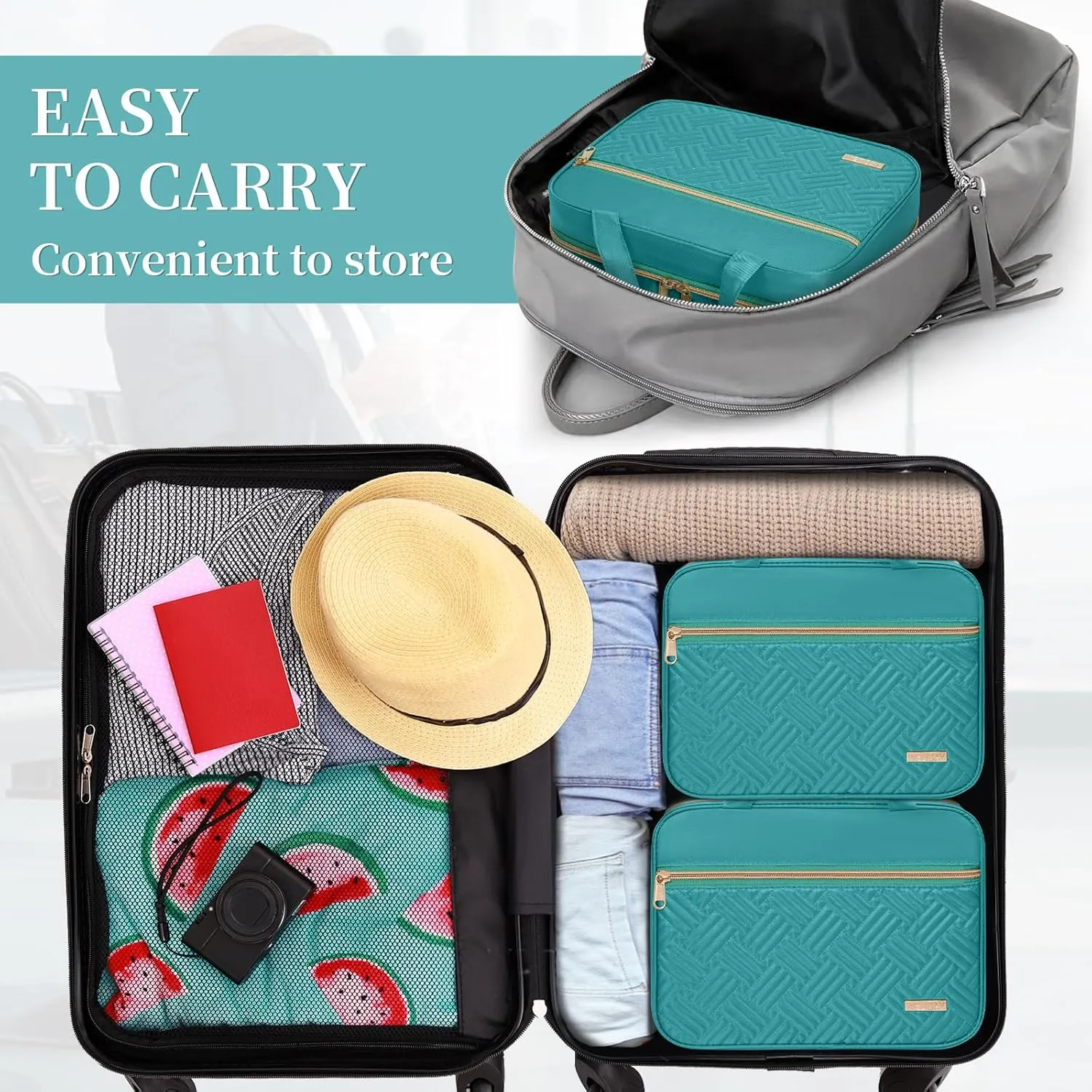 Travel Toiletry Bag - Spacious Toiletry Bag with Hanging Hook, Waterproof Makeup Bag for Women & Men, Travel Essentials (Medium-Green)