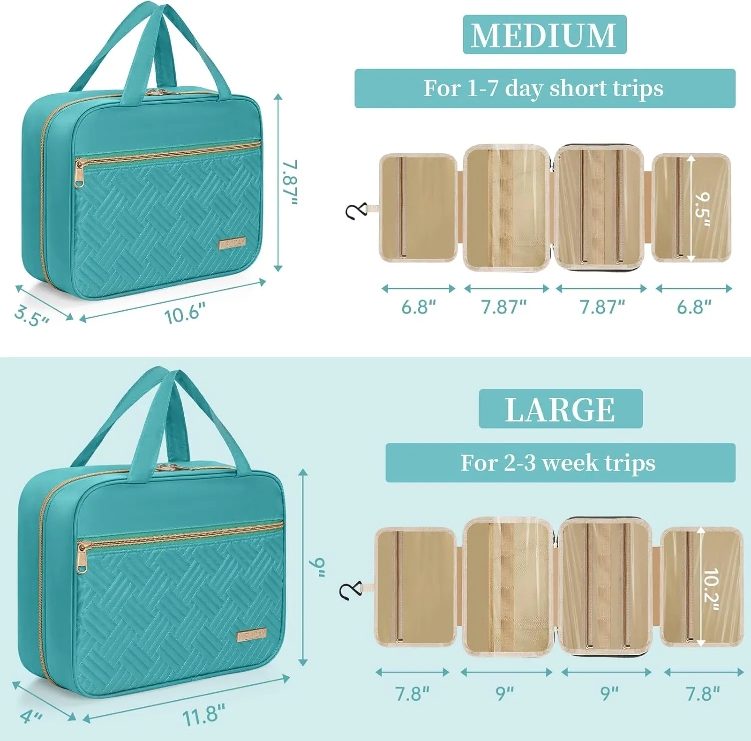 Travel Toiletry Bag - Spacious Toiletry Bag with Hanging Hook, Waterproof Makeup Bag for Women & Men, Travel Essentials (Medium-Green)